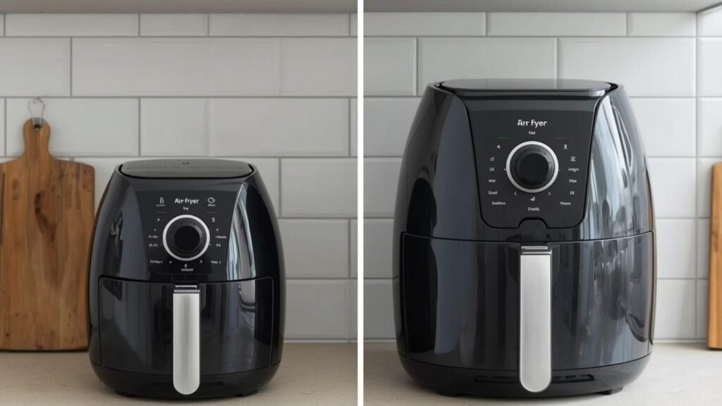 Compact versus large air fryer size comparison on a kitchen counter
